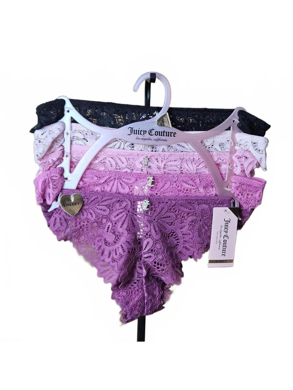 Juicy Couture Lace Cheeky Panty 5 Pack Rhinestone JC Logo Size Small NWT E/33